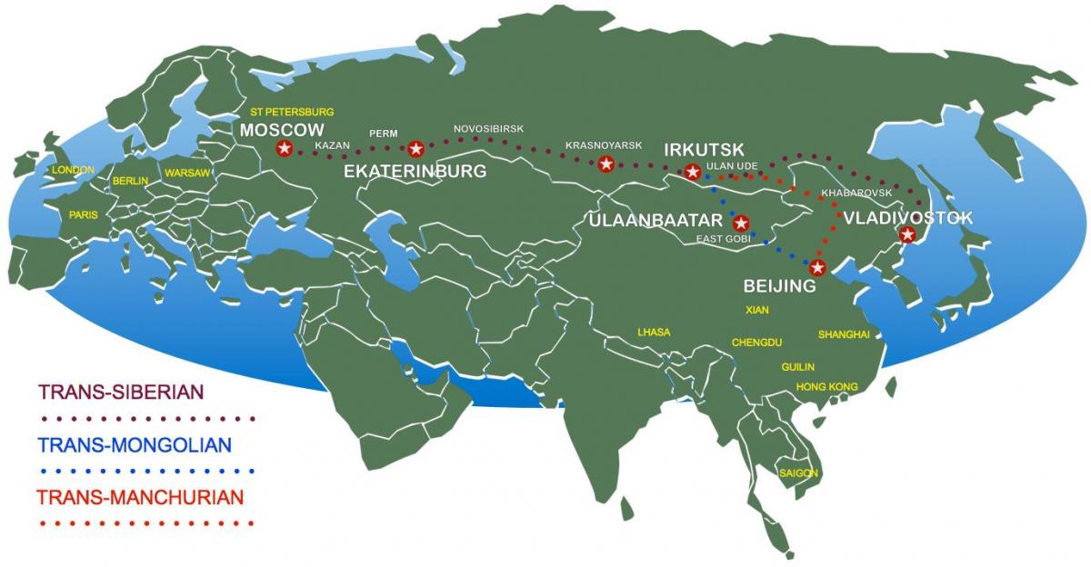 Pekinas uz Maskavas vilcienu maršruta karte