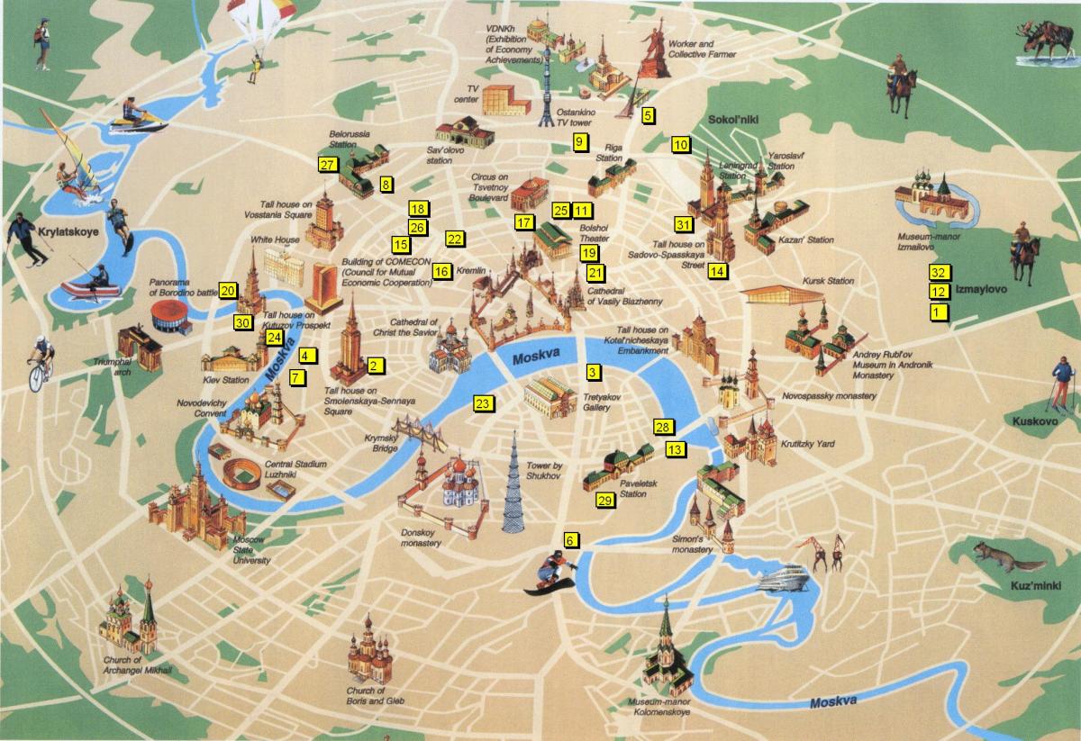 Maskavas tūrisma objektiem kartē
